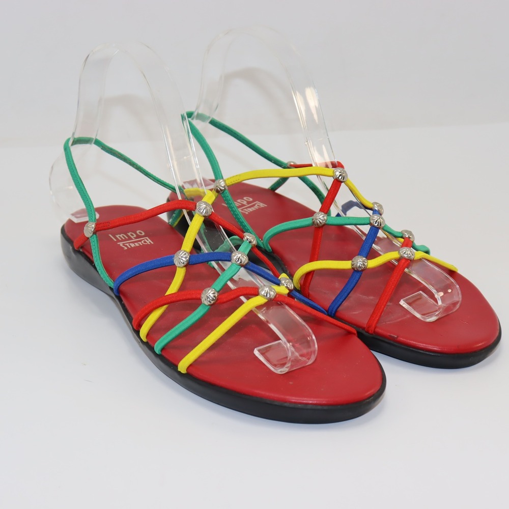 Impo Bamboo Sandals 8M Multicolor Womens Strappy Studded Flat